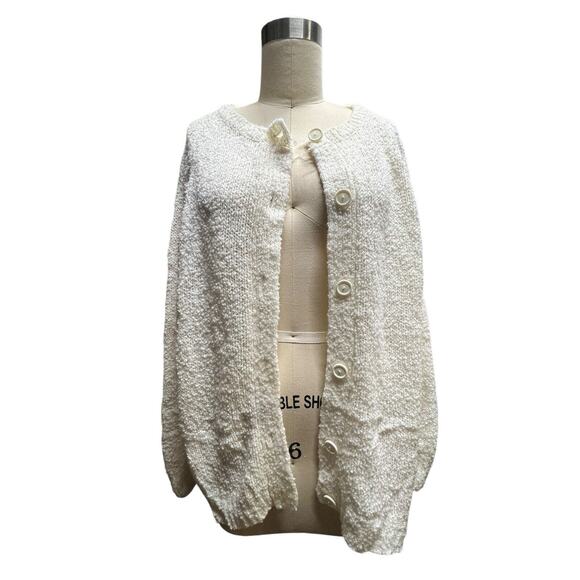 Vtg White Textured Boucle Mid Length Classic Granny Sweater Cardigan Plus SZ 2X - Picture 6 of 7